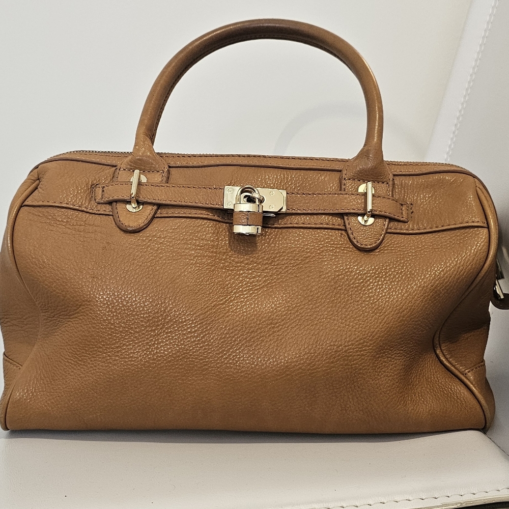 Danier Tan Leather Satchel with Gold Hardware